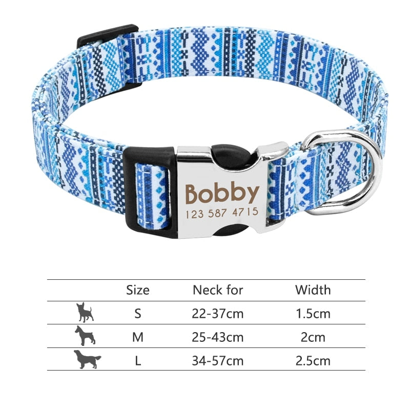 Nylon Dog Collar Collar Engraved ID Tag