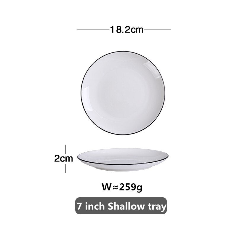 White With Black Edge Plate Ceramic Kitchen Tray Food Rice Salad Noodles Bowl Soup Kitchen Cooking Tool 1pcs Sale