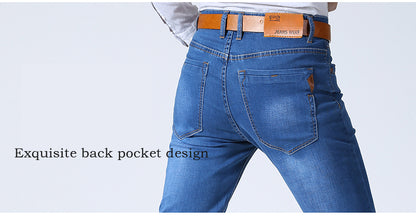 Classic Style Men Brand Jeans Business Casual Stretch Slim Denim Pants Light Blue Black Trousers Male