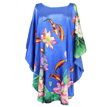 Sexy Weibliche Silk Rayon Robe Bad Kleid Nachthemd Sommer Casual Hause Kleid Gedruckt Lose Nachtwäsche Plus Größe Nachtwäsche Bademantel