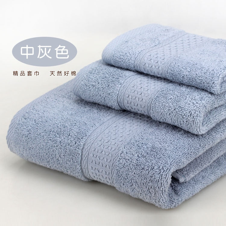 Solid color 3pcs/set Towel set soft 17 colors 100% cotton Towel set including bathtowel+facetowel+hand towel for home Travel