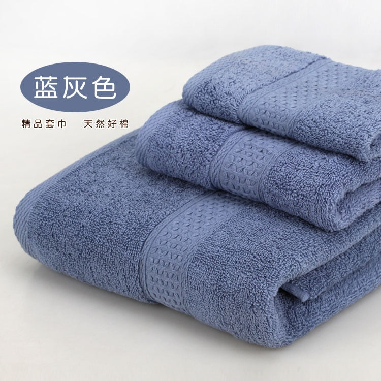 Solid color 3pcs/set Towel set soft 17 colors 100% cotton Towel set including bathtowel+facetowel+hand towel for home Travel