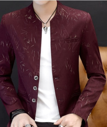 Men's casual collar collar blazer youth handsome trend Slim print blazer