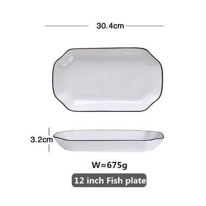 White With Black Edge Plate Ceramic Kitchen Tray Food Rice Salad Noodles Bowl Soup Kitchen Cooking Tool 1pcs Sale