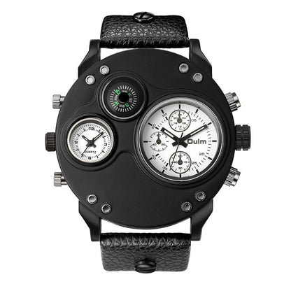 Oulm Unique Sport Watches Men Luxury Brand Two Time Zone Wristwatch Decorative Compass Male Quartz Watch relogio masculino