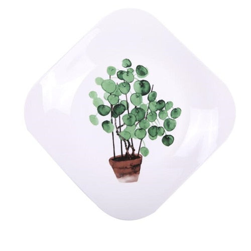 8 inch Green Plants Ceramic Plate Porcelain Beef Dishes Dessert Dish Fruit Plate Cake Tray Food Tableware Gift 1 pc