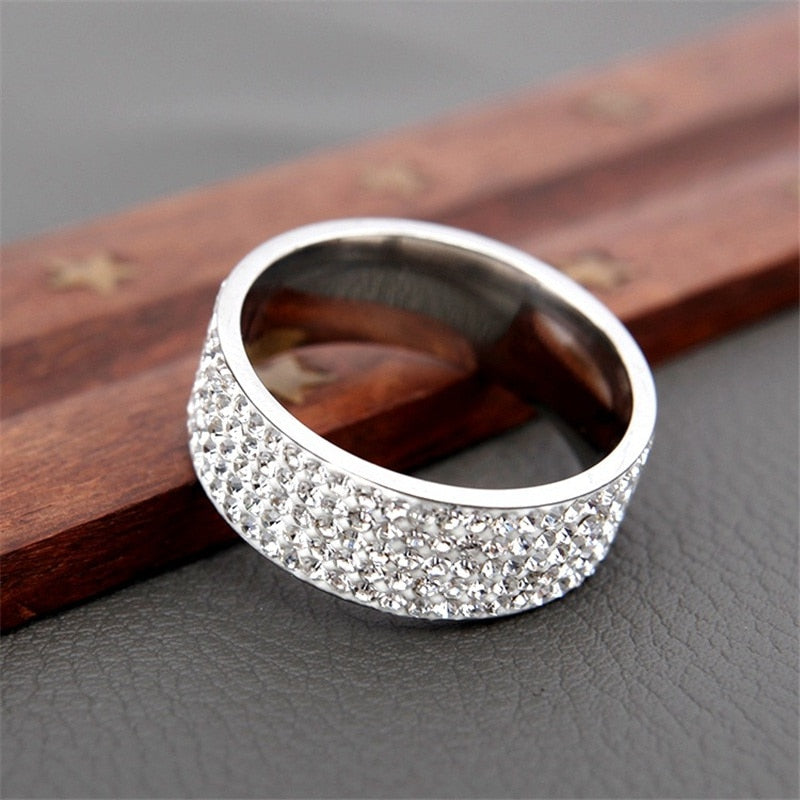 Hot Sale Vintage Retro Style Steel Ring for Women 5 Row Clear Crystal Jewelry Fashion Stainless Steel Engagement Wedding Rings