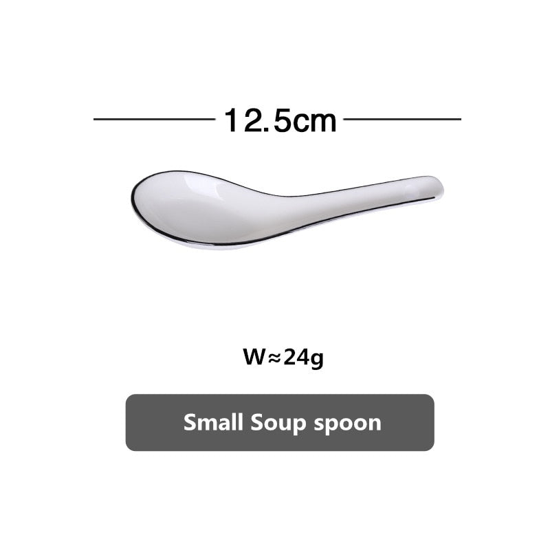 White With Black Edge Plate Ceramic Kitchen Tray Food Rice Salad Noodles Bowl Soup Kitchen Cooking Tool 1pcs Sale