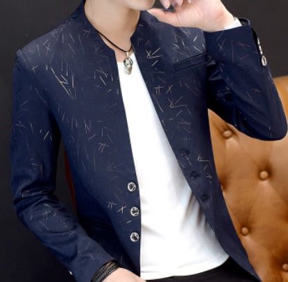 Men's casual collar collar blazer youth handsome trend Slim print blazer