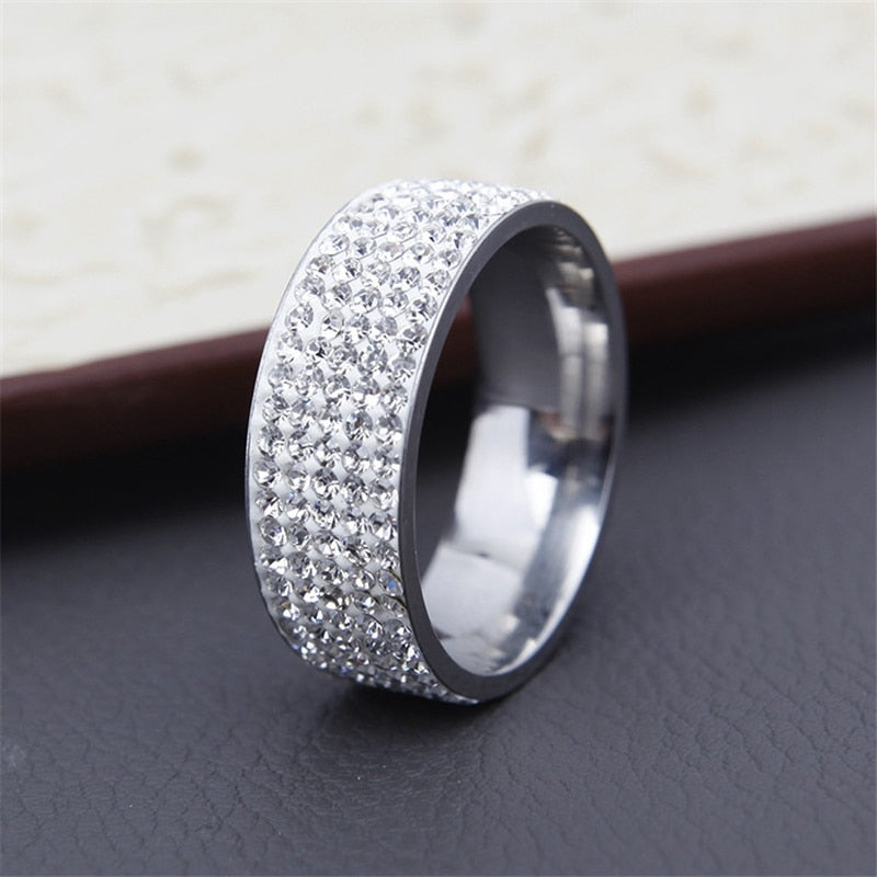 Hot Sale Vintage Retro Style Steel Ring for Women 5 Row Clear Crystal Jewelry Fashion Stainless Steel Engagement Wedding Rings