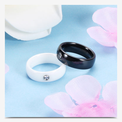 New arrival black white colorful ring ceramic ring for women with big crystal wedding band ring width 6mm size 6-10 gift for men