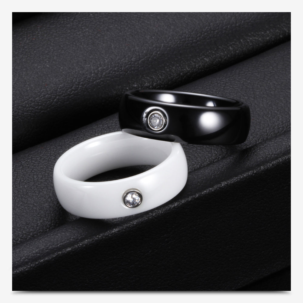 Neuankömmling schwarz weiß bunt Ring Keramik Ring für Frauen mit großen Kristall Ehering Ring Breite 6mm Größe 6-10 Geschenk für Männer