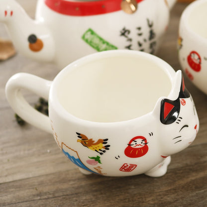 Nette Japanische Glückliche Katze Porzellan Tee-Set Kreative Maneki Neko Keramik Tee Tasse Topf mit Sieb Schöne Plutus Katze Teekanne becher