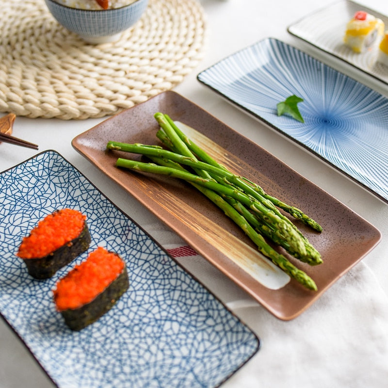9.8 inch Japanese Dinner Plate Ceramic Sushi Plate Fish Dinner Dishes Rectangle Household Tableware
