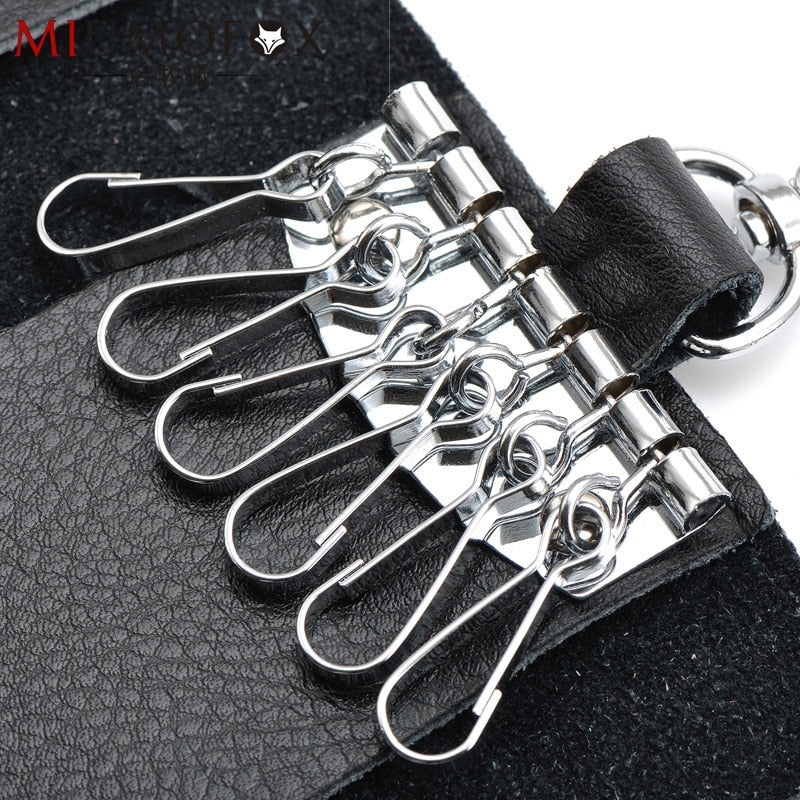 Genuine Leather Keychain Men Women Key Holder Organizer Pouch Cow Split Car Key Wallet Housekeeper Key Case Mini Card Bag