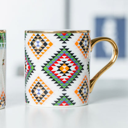 Luxury Gold Totems Mosaic Geometric Flamingo Ceramic Coffee Mug Coffee Cup Gold Breakfast Milk Water Cup Couple Creative Gifts