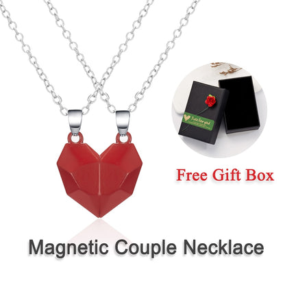 2Pcs Magnetic Couple Necklace Lovers Heart Distance Paired Pendant Projection Necklaces For Women Jewelry Valentine's Day Gift