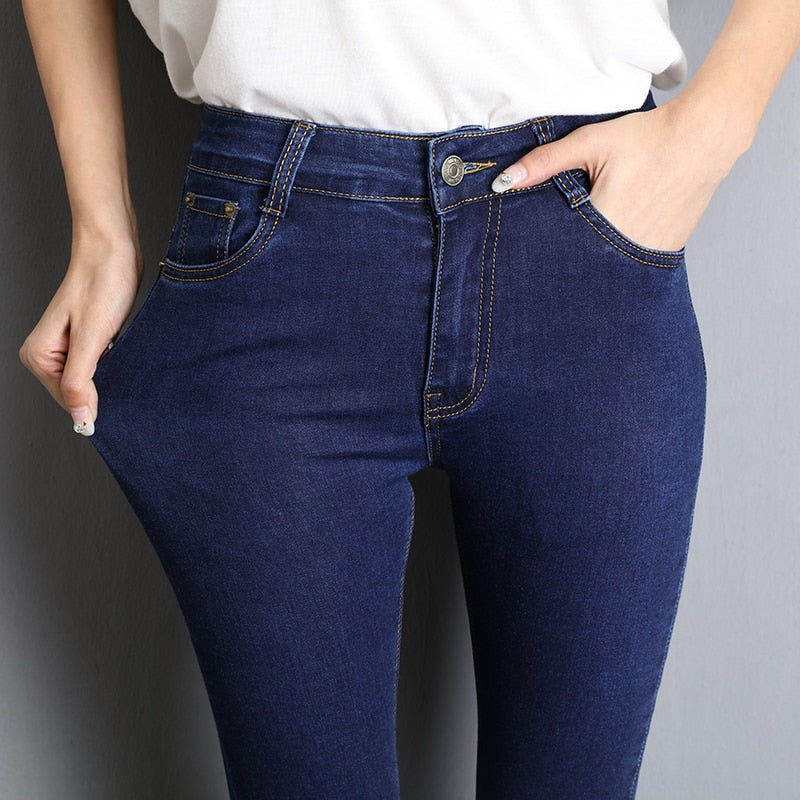 Jeans for women mom jeans blue gray black woman High Elastic 36 38 40 Stretch Jeans female washed denim skinny pencil pants