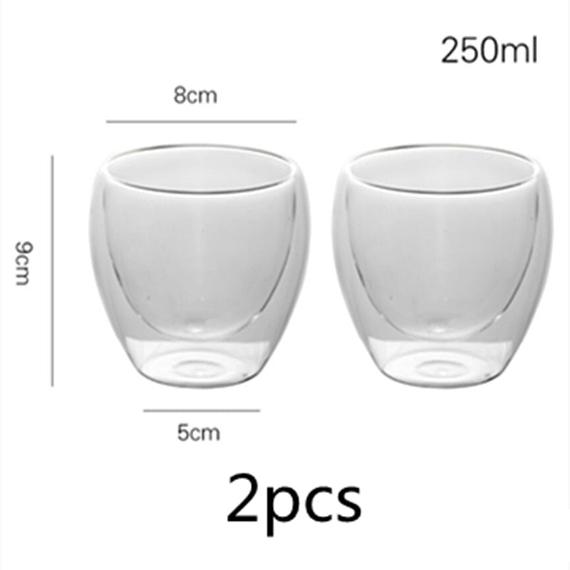 2-4-6Pcs/set 80/250/350/450ML Double Wall Glass Cup Transparent Handmade Heat Resistant Tea Drinking Cups Espresso Coffee Cup Set