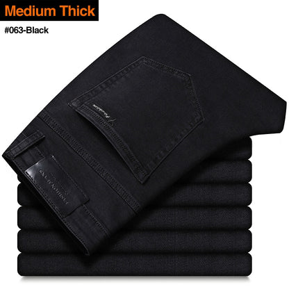 New Men's Stretch Regular Fit Jeans Business Casual Classic Style Fashion Denim Trousers Male Black Blue Gray Pants