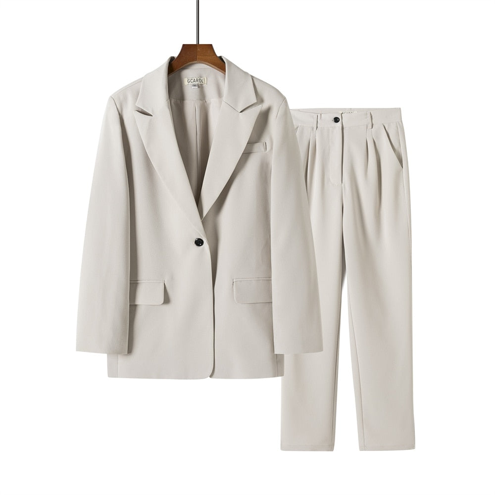 Frauen Blazer Und Schutz Hosen Sets Zwei Stücke OL Einreiher Jacke Formale Anzug Gefaltete Hosen Frühling Herbst Winter