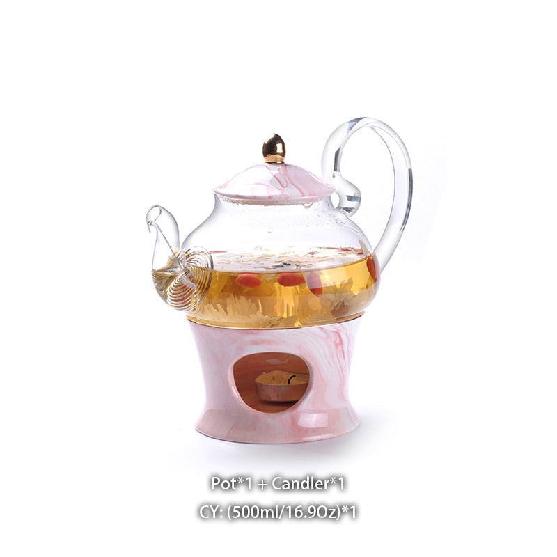Marbling Porcelain Tea Set Nordic Ceramic Tea Cup Pot with Candler Strainer Floral Teapot Set Cafe Mug Teaware Coffee Cup teacup