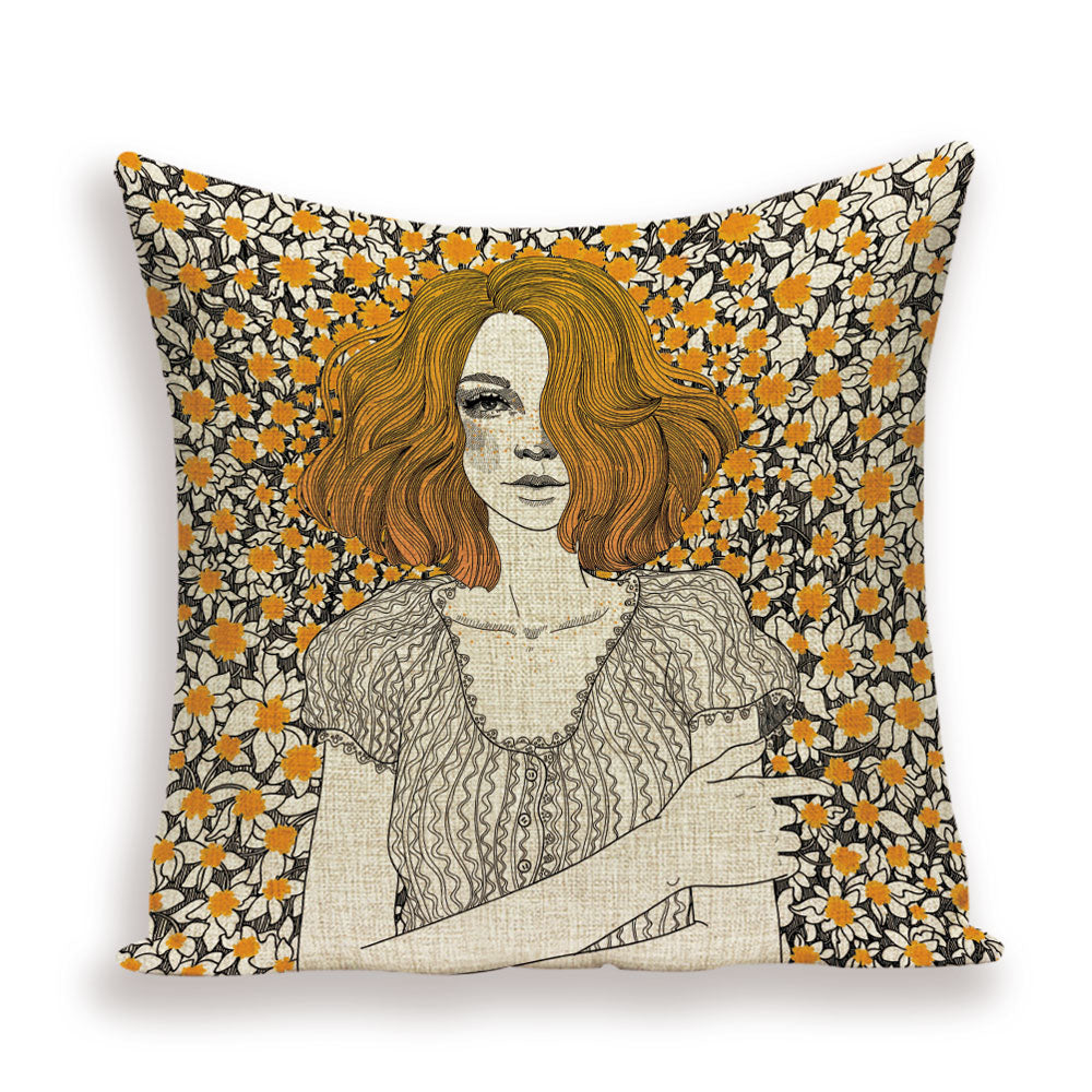 Portrait Woman Cushion Cover Leopard Home Pillow Case Linen Cushion Covers Autumn Girl Decoration Sofa Pillow Cases Almofadas