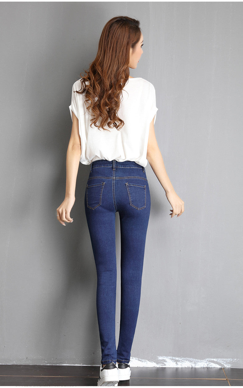 Jeans für Frauen mom Jeans blau grau schwarz Frau Hohe Elastische 36 38 40 Stretch Jeans weibliche gewaschen denim dünne bleistift hosen