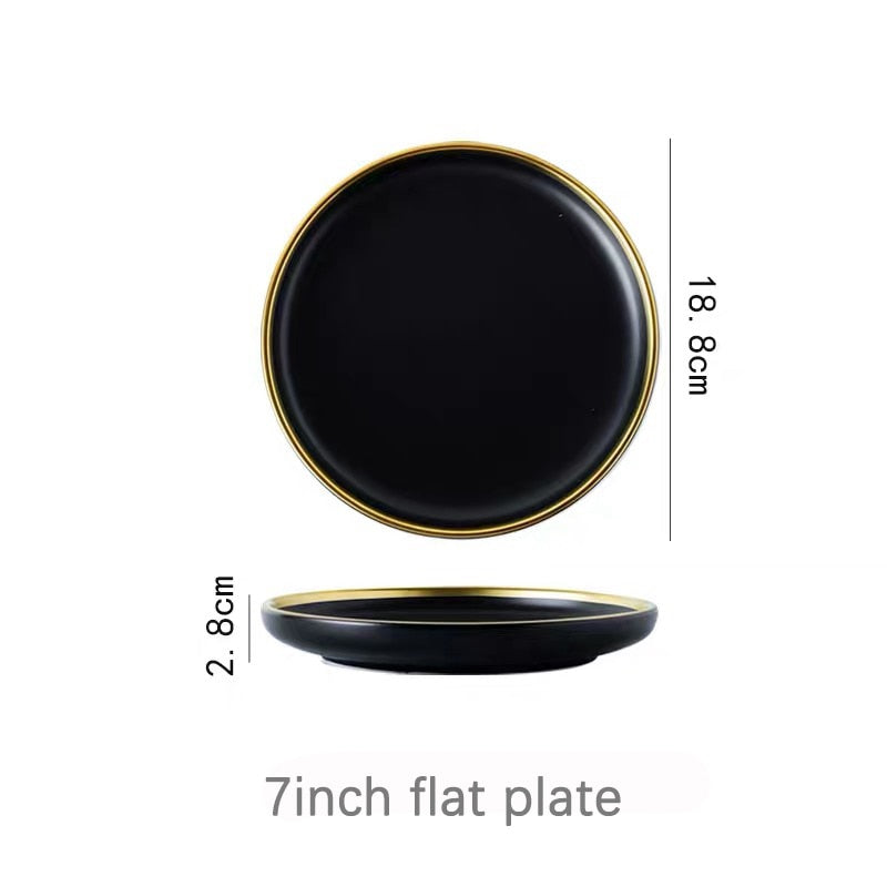 Black Dinnerware Set Ceramic Plates Dishes Plates and Bowls Set Food Plate Salad Soup Bowl Tableware Set for Restaurant