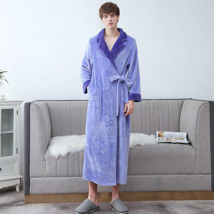 Plus Größe 3XL Männer Robe Winter Flanell Weiche Kimono Kleid Liebhaber Ultra Große Lange Bademantel Nachtwäsche Dicke Warme Frauen Nachtwäsche