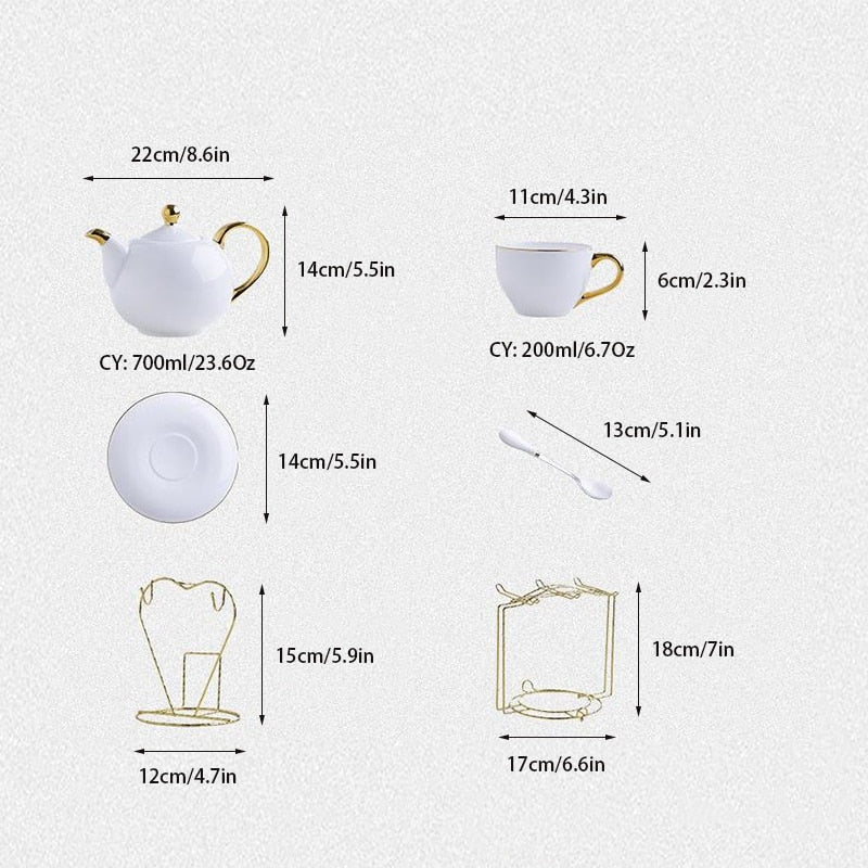 Elegante Bone China Tee-Set Porzellan Duftenden Tee Tasse Keramik Topf Floral Teekanne Set Café Becher Kaffee Tasse Weiß Gold teetasse Teaset