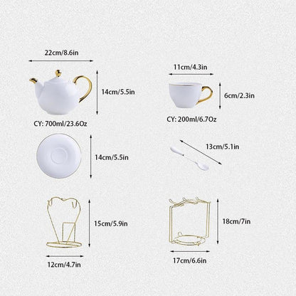 Elegante Bone China Tee-Set Porzellan Duftenden Tee Tasse Keramik Topf Floral Teekanne Set Café Becher Kaffee Tasse Weiß Gold teetasse Teaset