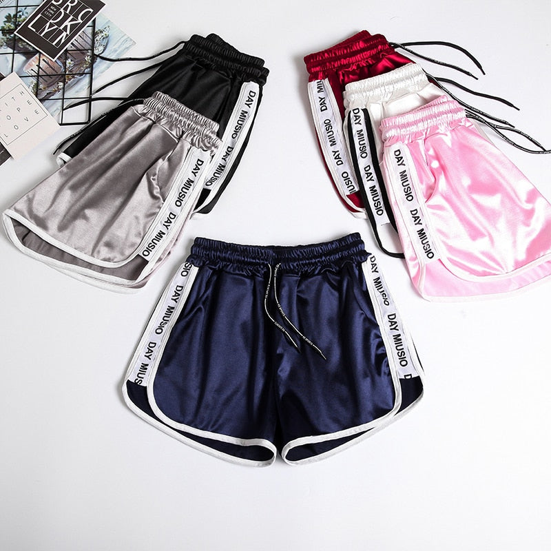 Jogger Brief Striped Sport Workout Shorts Women Lace Up