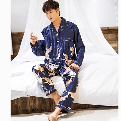 OVERSIZE Couples Print Pajamas Suit Shirt &amp; Pants Silky 2PCS Sleep Set Kimono Bathrobe Gown Casual Bridal Wedding Gift Nightwear