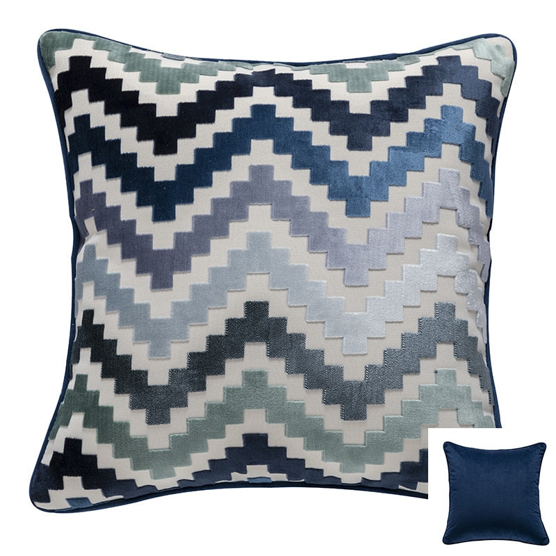 Velvet Cushion Soft Pillow Cover Zigzag Gray Coffee Blue Durable Thick Home Decorative for Sofa Bed 45x45cm/30x50cm/50x50c