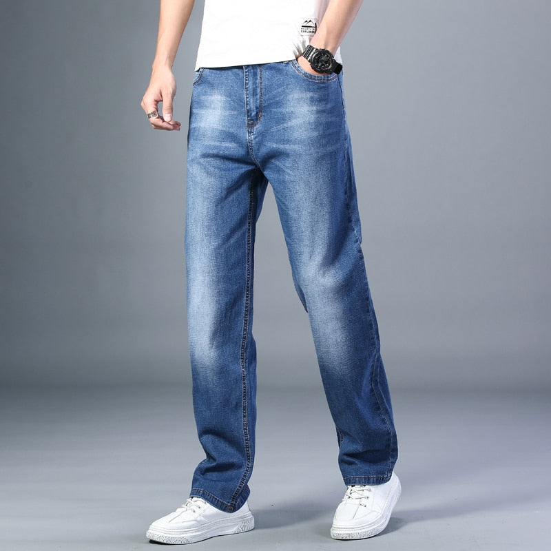 6 Colors Spring Summer Men's Thin Straight-leg Loose Jeans Classic Style Advanced Stretch Baggy Pants Male Plus Size 40 42 44