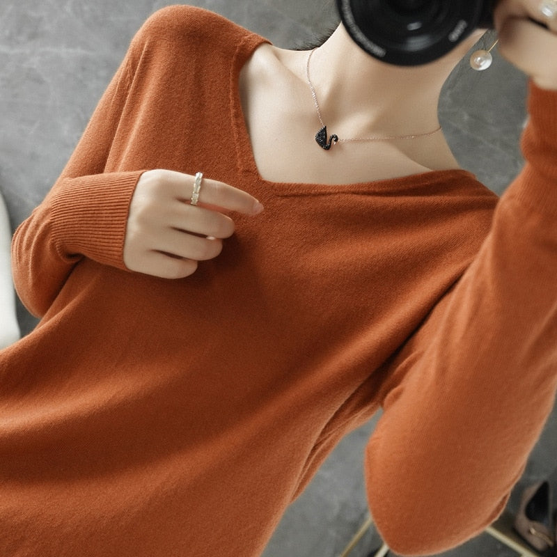 V-neck Knitwear Long Sleeve Loose Cashmere Sweater