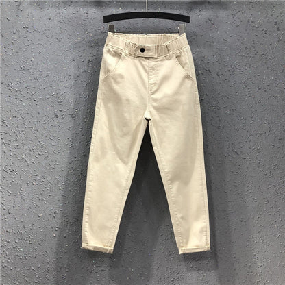 New Arrival Summer Women Harem Pants All-matched Casual Cotton Denim Pants Elastic Waist 6XL Size Yellow White Jeans D321