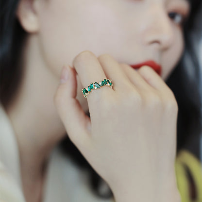 Luxury Green Crystal Irregular Gold Color Rings Woman 2023 Neo Goth Jewelry High Set Accessories For Korean Fashion Girls