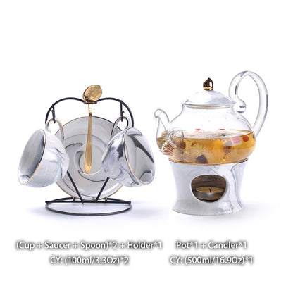 Marmorierung Porzellan Tee-Set Nordic Keramik Tee Tasse Topf mit Candler Sieb Floral Teekanne Set Café Becher Teegeschirr Kaffee Tasse teetasse