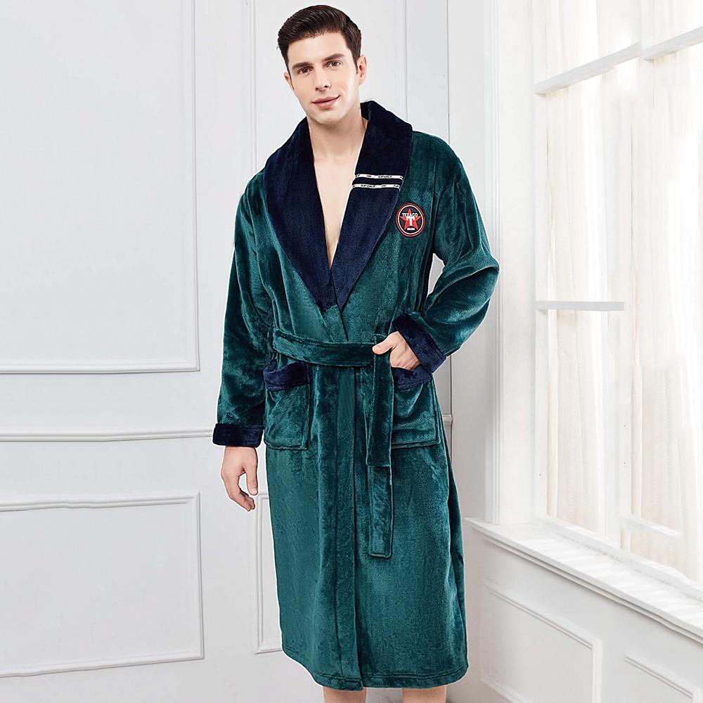 Men Casual Kimono Bathrobe Autumn Winter Flannel Long Robe Thick Warm Sleepwear Plus Size 3XL Nightgown Male Loose Home Wear