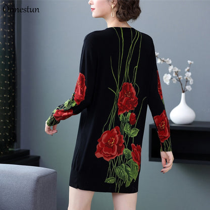 Fashion Long Sleeve Sweater Print Floral Knitwear Jumper