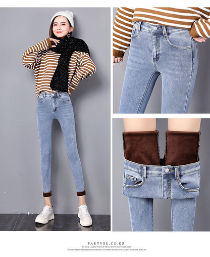 Winter Warme Jeans Frau  Hohe Taille Casual Samt Damen Hosen Weibliche Pantalon Denim jeans für Frauen Hosen kleiden