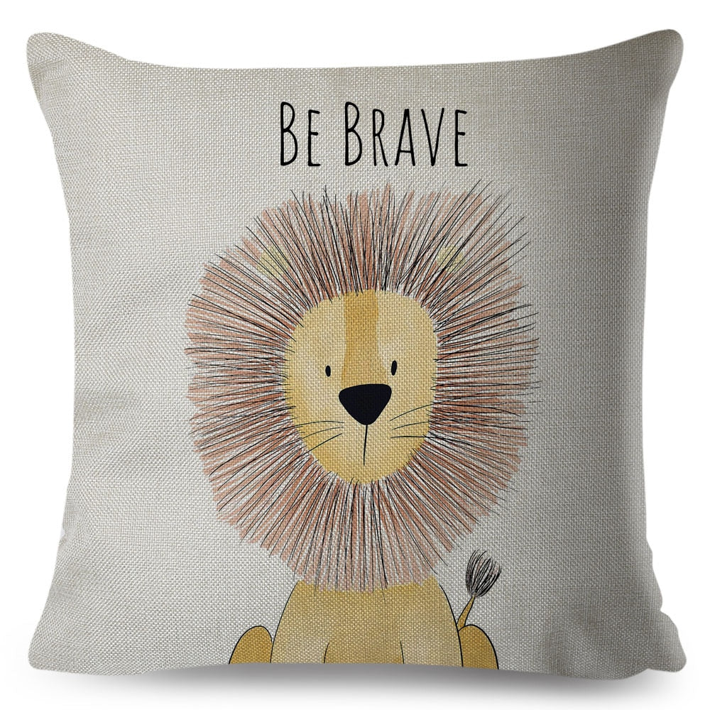 Nordic Style Be Brave Zebra Hippo Giraffe Pillow Case Decor Cute Animal Cushion Cover for Sofa Lion Fox Polyester Pillowcase