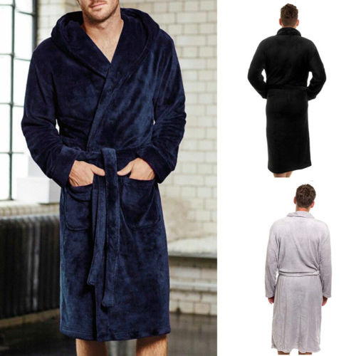 Men's Bathrobe Man Winter Warm Casual Flannel Robe Sleepwear Long Sleeve Plush Shawl Male Bath Robe Lounge Nightgown Home Clothes