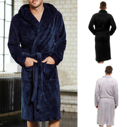 Men's Bathrobe Man Winter Warm Casual Flannel Robe Sleepwear Long Sleeve Plush Shawl Male Bath Robe Lounge Nightgown Home Clothes