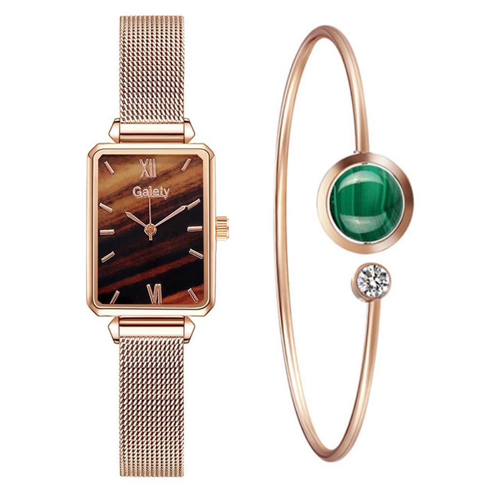 Quartz Watch Bracelet Set Green Dial