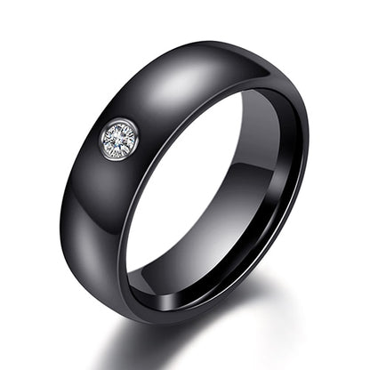 New arrival black white colorful ring ceramic ring for women with big crystal wedding band ring width 6mm size 6-10 gift for men