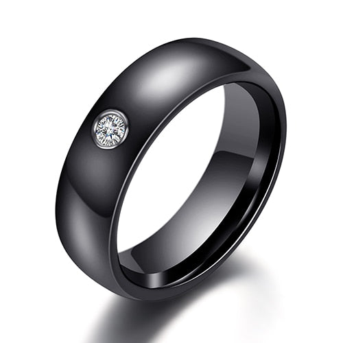 Neuankömmling schwarz weiß bunt Ring Keramik Ring für Frauen mit großen Kristall Ehering Ring Breite 6mm Größe 6-10 Geschenk für Männer