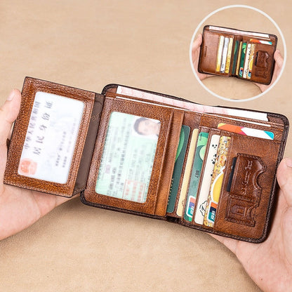 Echtes Leder Rfid Schutz Brieftaschen für Männer Vintage Dünne Kurze Multi Funktion ID Kreditkarte Halter Geld Tasche